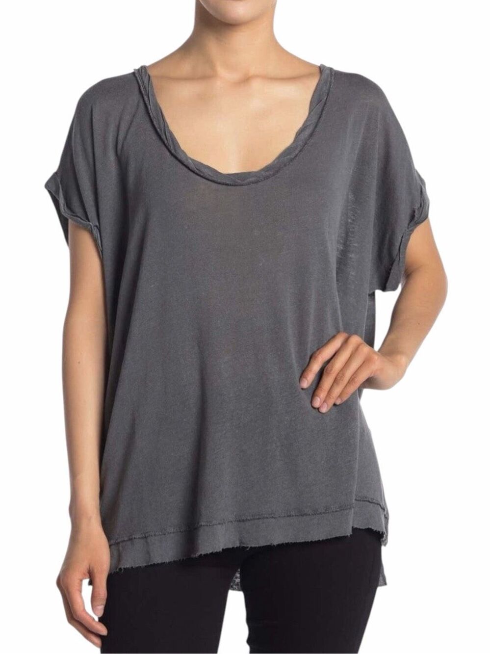 WE THE FREE FREE PEOPLE Under The Sun Tee Gray Oversized Linen Top XS